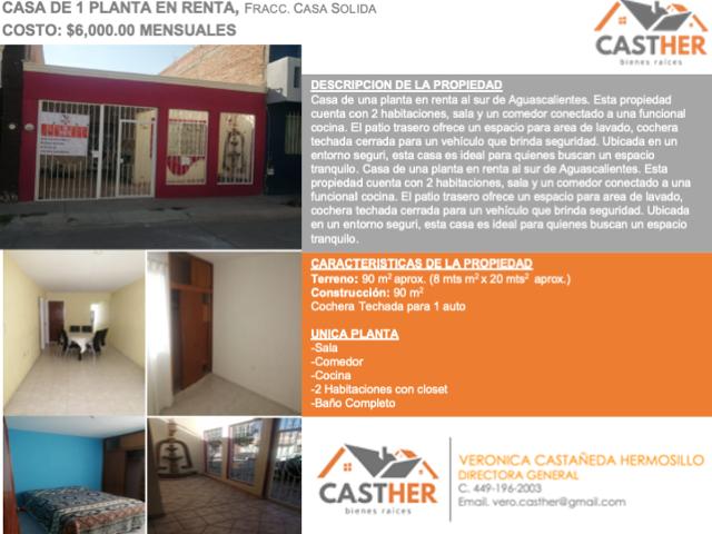 Casa en renta en Aguascalientes