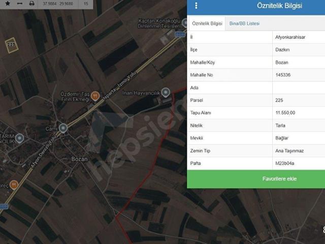 Bozan, Dazkırı içerisinde satılık Arsa