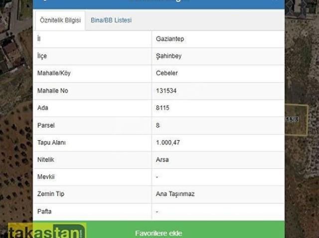 Cebeler Mahallesi, Şahinbey içerisinde satılık Arsa