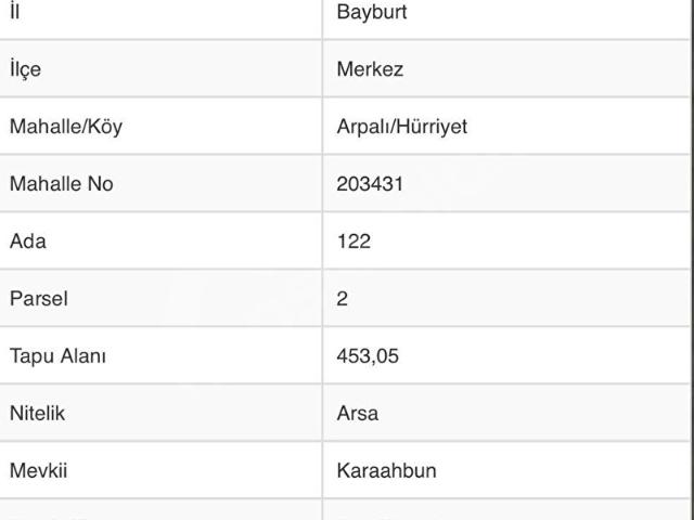Bayburt Merkez, Bayburt içerisinde satılık Arsa