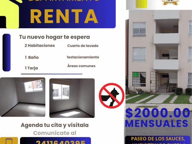 Departamento en renta en Huejotzingo, Puebla