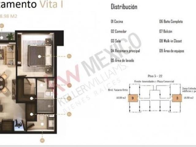 Departamentos en preventa en los Alpes, Saltillo Coahuila, Departamento 1 recamara, Vita 1
