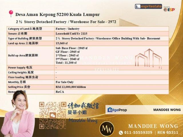 Warehouse for sale in Selayang, Selangor