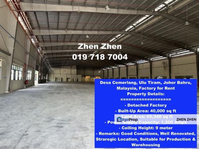 Warehouse for rent in Ulu Tiram, Johor