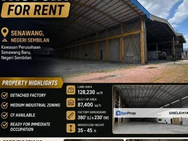 Warehouse for rent in Sendayan Village, Negeri Sembilan