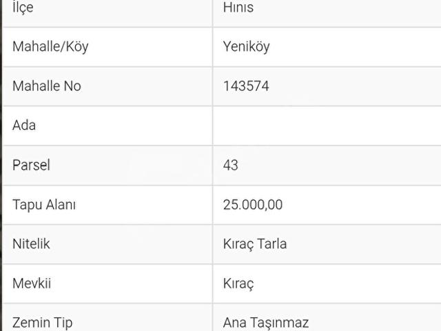 Hinis, Erzurum içerisinde satılık Arsa