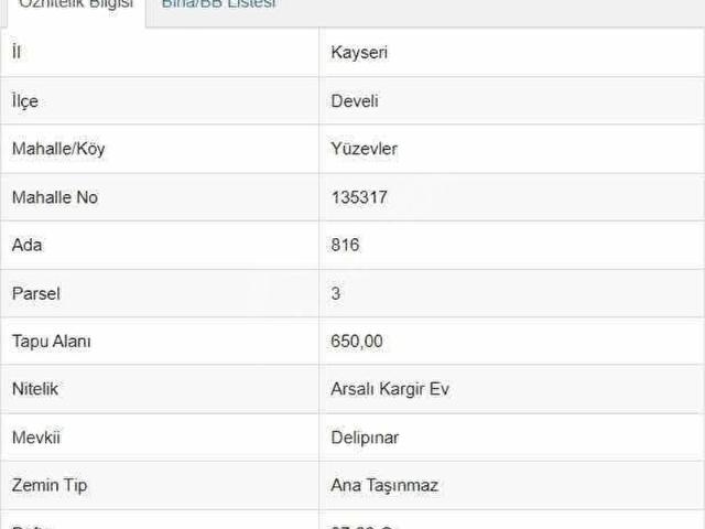 Develi, Kayseri içerisinde satılık Arsa