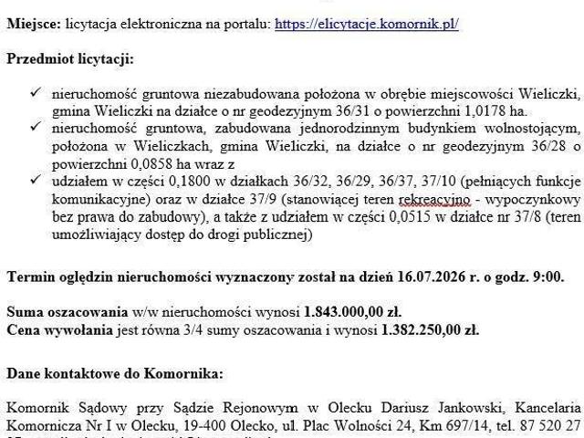 Grunt na sprzedaż w Wieliczki, Warmińsko-mazurskie