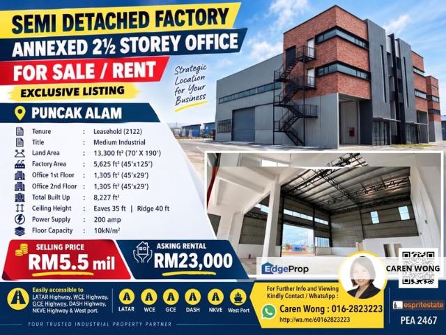 Warehouse for rent in Kuala Selangor