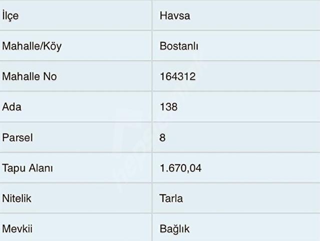 Havsa, Edirne içerisinde satılık Arsa