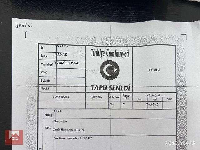 Mamak, Ankara içerisinde satılık Arsa