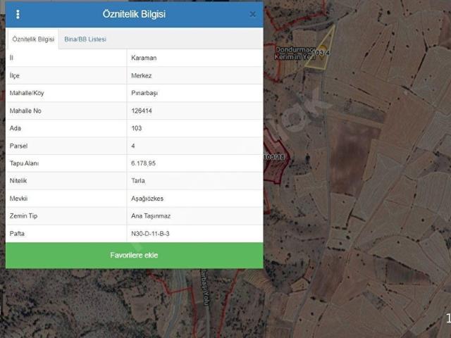 Pınarbaşı, Karaman Merkez içerisinde satılık Arsa