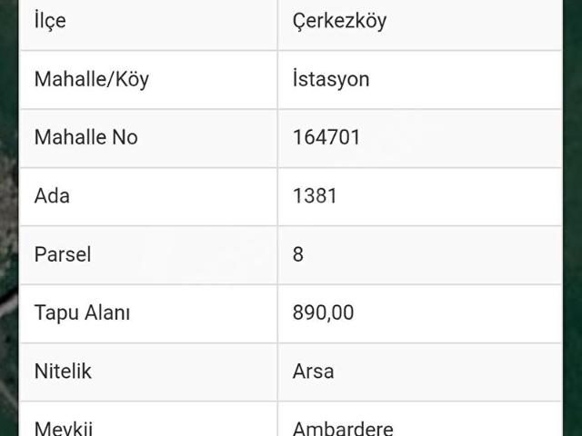 İstasyon Mahallesi, Çerkezköy içerisinde satılık Arsa
