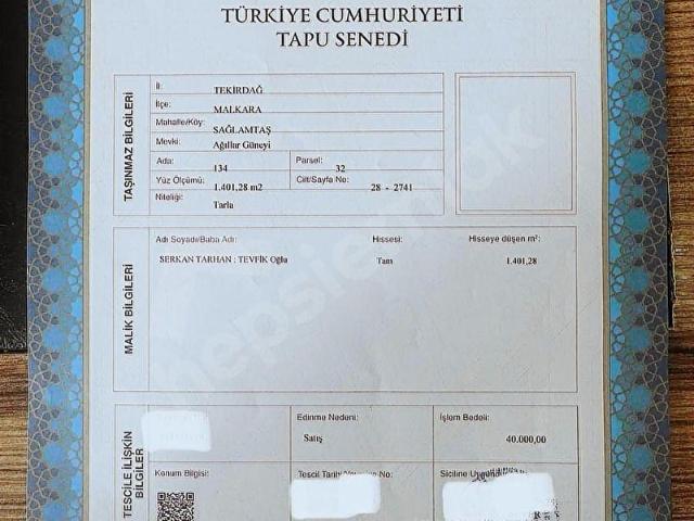 Malkara, Tekirdağ içerisinde satılık Arsa