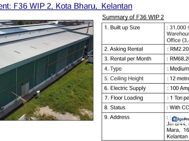 Warehouse for rent in Kota Bahru, Kelantan