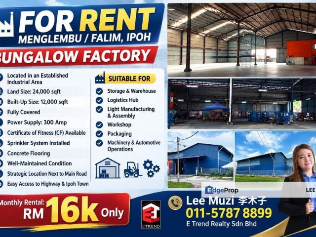 Warehouse for rent in Menglembu, Majlis Bandaraya Ipoh