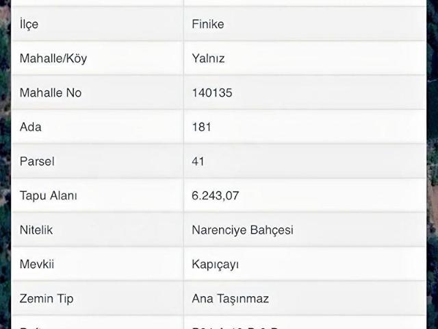 Boğaz, Finike içerisinde satılık Arsa