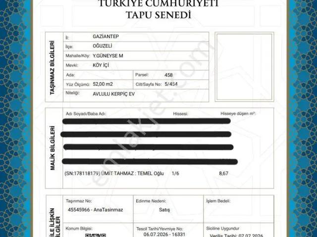 Oğuzeli, Gaziantep içerisinde satılık Villa