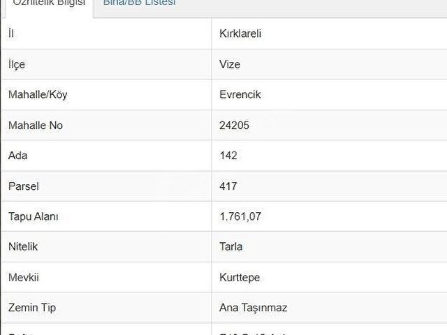 Evrencik, Vize içerisinde satılık Arsa