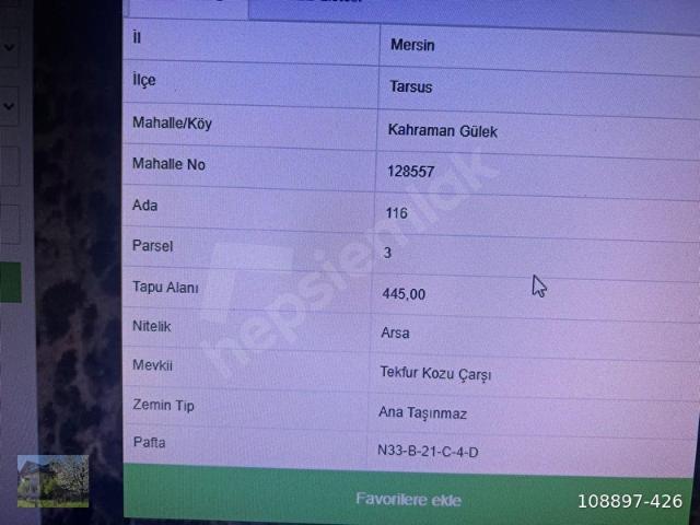 Tarsus, Mersin içerisinde satılık Arsa