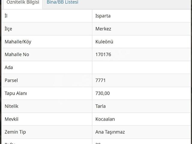 Kuleönü, Isparta Merkez içerisinde satılık Arsa