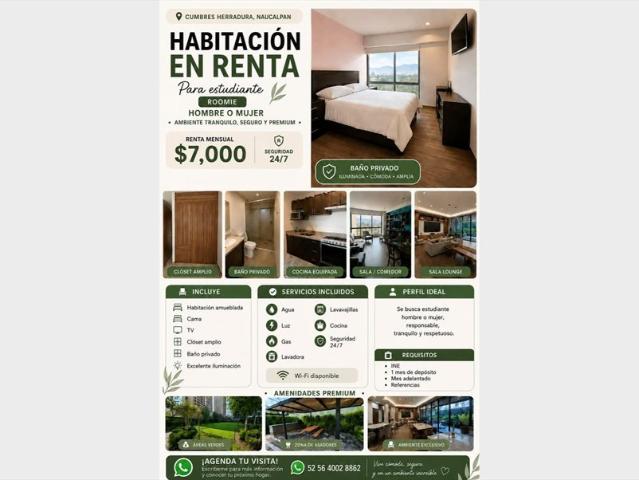 Cuarto en renta en Naucalpan De Juárez, Estado de México