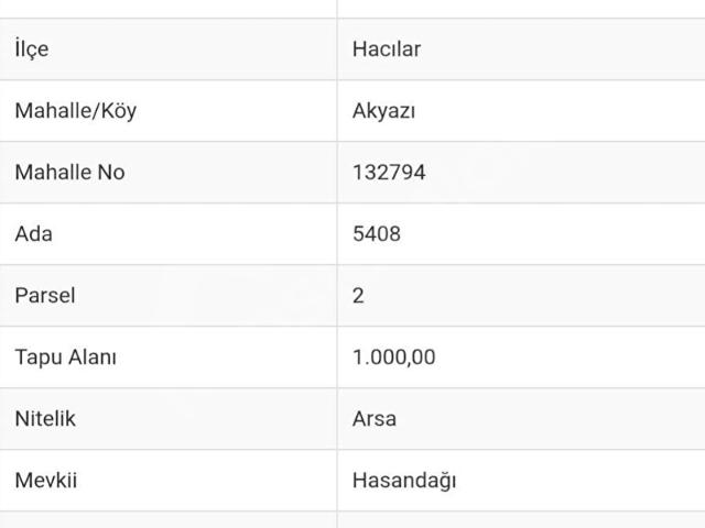 Hacilar, Kayseri içerisinde satılık Arsa