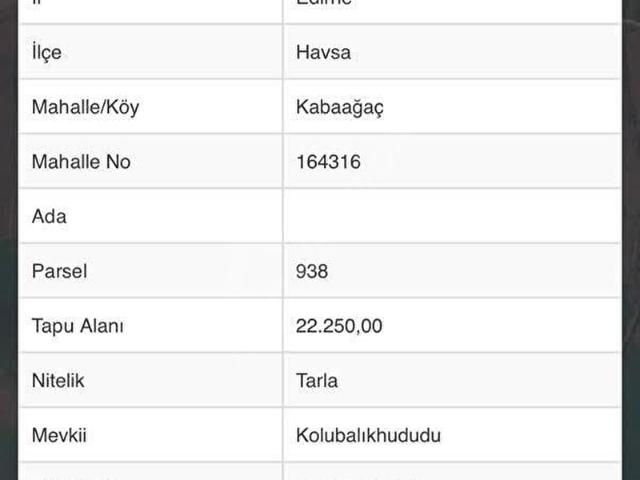 Kabaağaç, Havsa içerisinde satılık Arsa