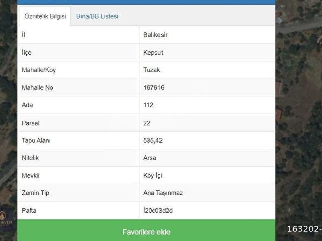 Tuzak, Kepsut içerisinde satılık Arsa