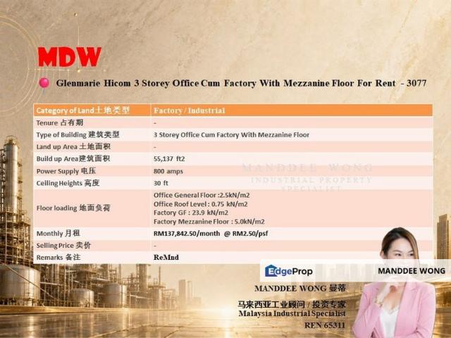Warehouse for rent in Petaling, Alam Impian