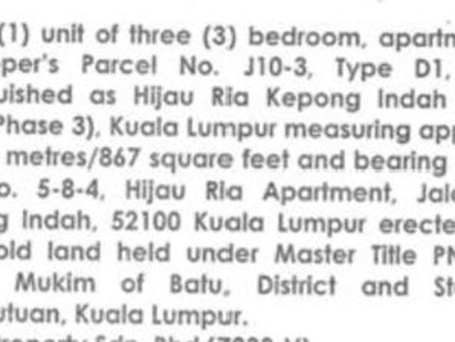 Condominium for sale in Kepong, Kuala Lumpur