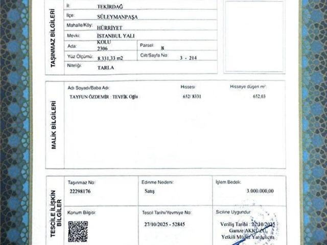 Tekirdağ Merkez, Tekirdağ içerisinde satılık Arsa