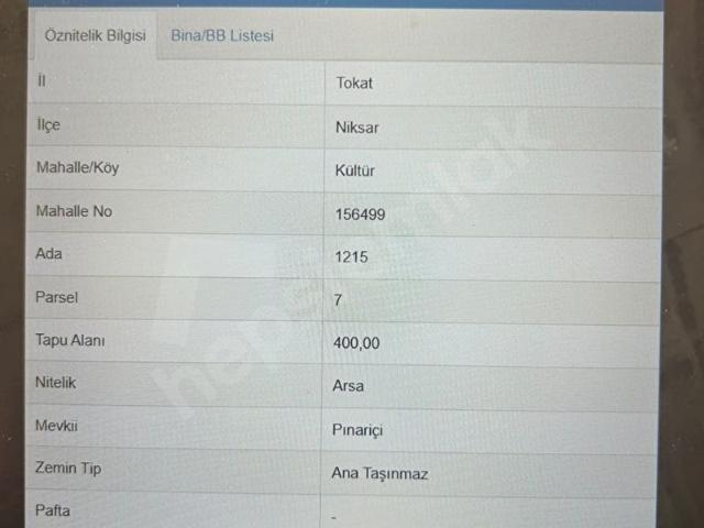 Akpınar Mahallesi, Niksar içerisinde satılık Arsa