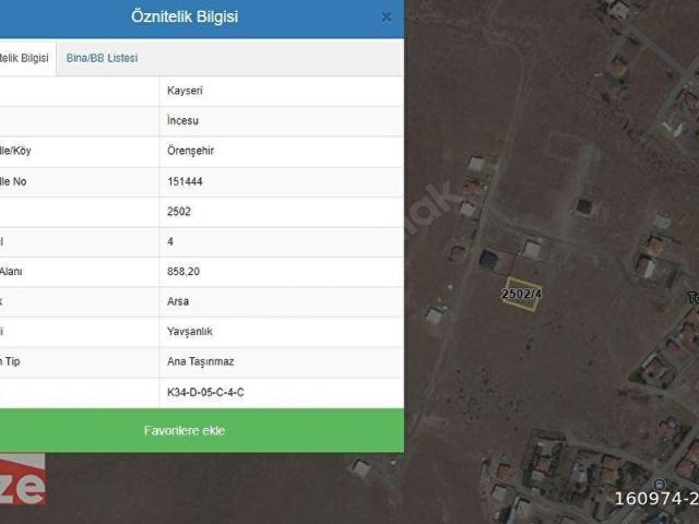 İncesu, Kayseri içerisinde satılık Arsa