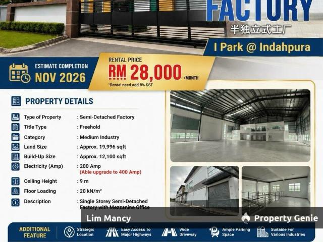 Warehouse for rent in Kulai, Johor