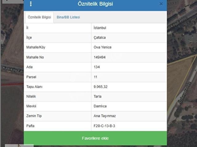 Ovayenice Mahallesi, Çatalca içerisinde satılık Arsa