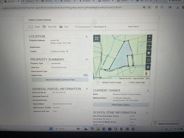 Land for sale in Whites Creek, Nashville