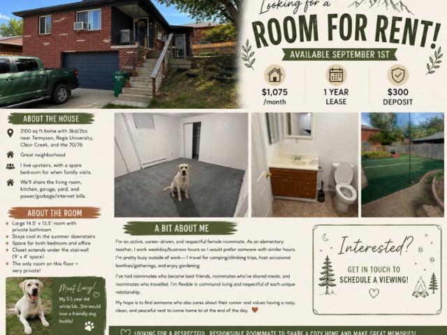 Room for rent in Colorado