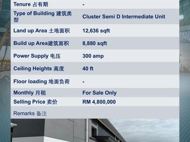 Warehouse for sale in Jenjarom, Selangor