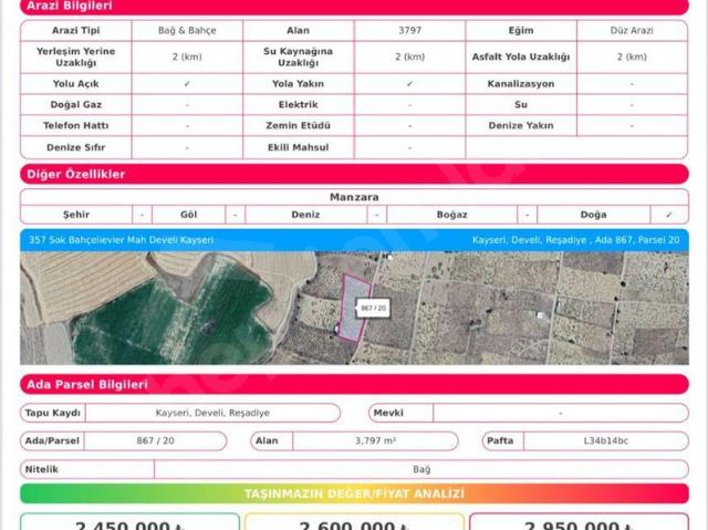 Bahçebaşı, Develi içerisinde satılık Arsa