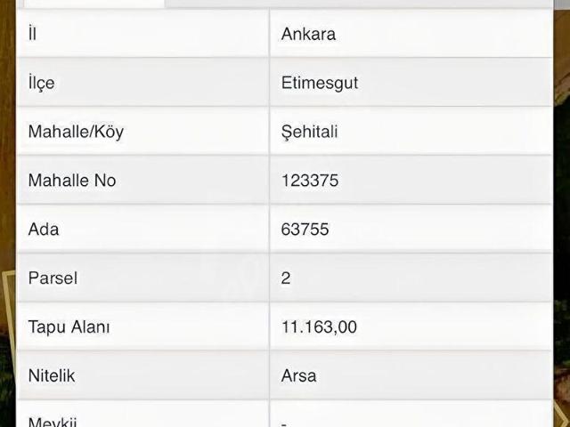 Şehitali Mahallesi, Etimesgut içerisinde satılık Arsa