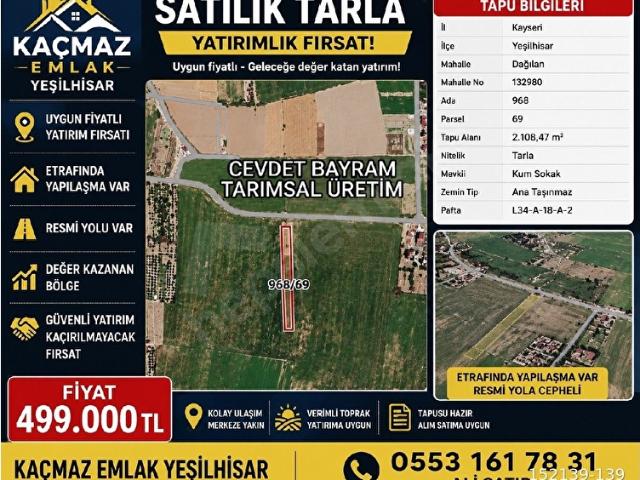 Yeşilhisar, Kayseri içerisinde satılık Arsa