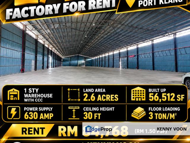 Warehouse for rent in Teluk Gong, Bandaraya Klang