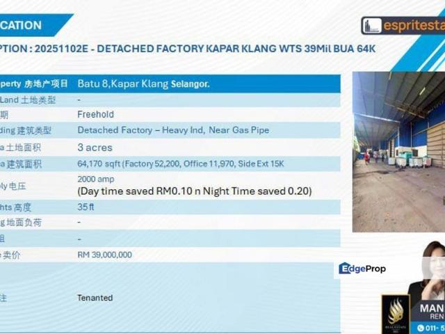 Warehouse for sale in Port Klang, Selangor