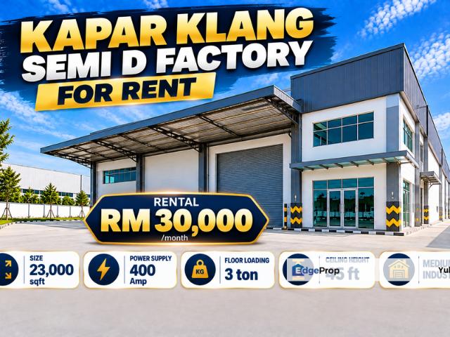 Warehouse for rent in Kapar, Bandaraya Klang