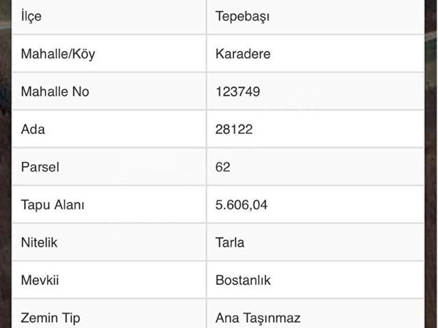 Karadere Mahallesi, Tepebaşı içerisinde satılık Arsa