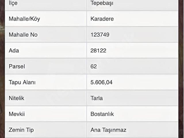 Karadere Mahallesi, Tepebaşı içerisinde satılık Arsa
