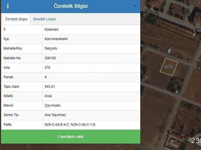 Kazimkarabekir, Karaman içerisinde satılık Arsa