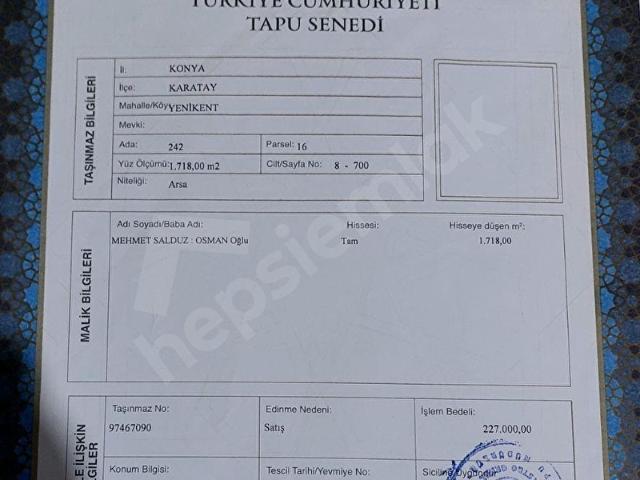 Karatay, Konya içerisinde satılık Arsa