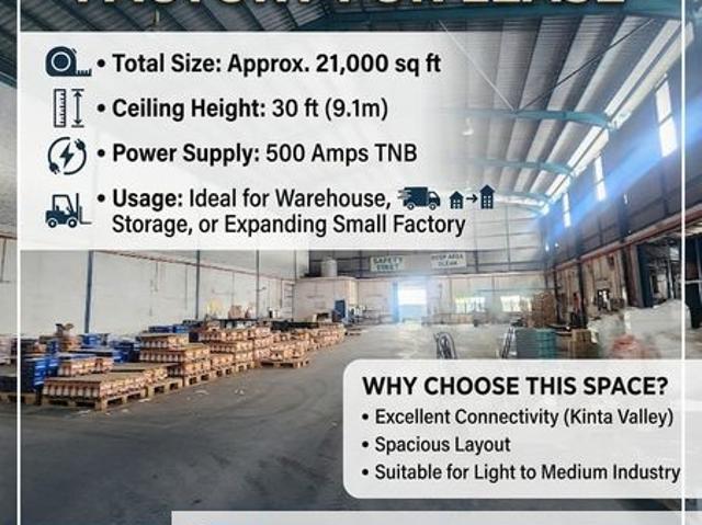 Warehouse for rent in Perak, Tanjong Ipoh